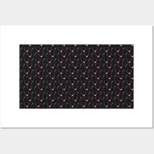 Love pattern pink and white with black background, isolate Posters and Art